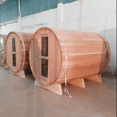 屋外のサウナのためのポーチのない明確な等級の赤いヒマラヤスギのバレルのサウナ4Person 6kw